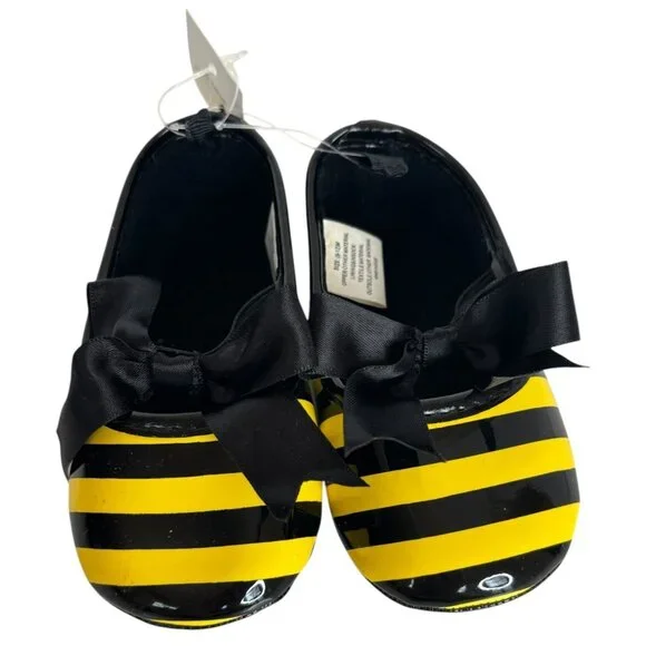 Linmark Baby Shoes Bee Striped Bow 9-12M Yellow and Black Soft Halloween Costume - Picture 1 of 6